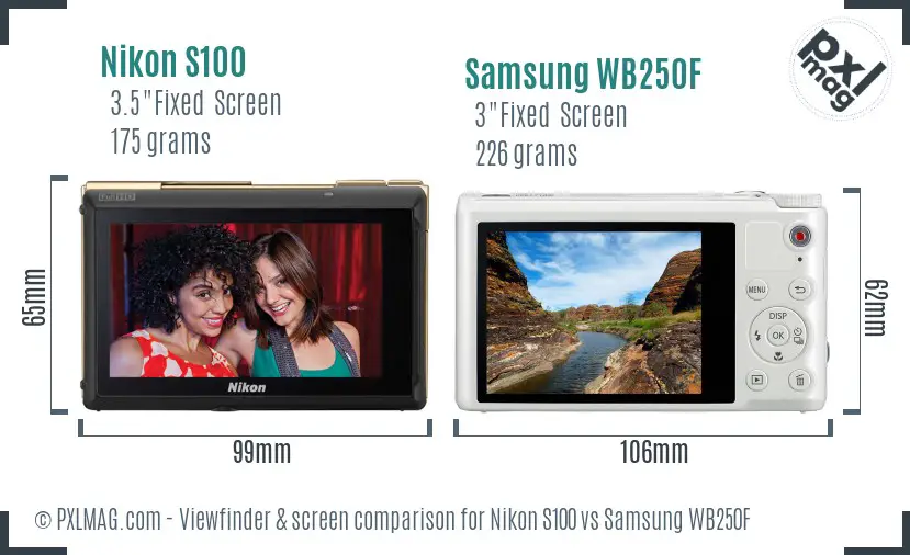 Nikon S100 vs Samsung WB250F Screen and Viewfinder comparison Nikon S100 vs Samsung WB250F Screen and Viewfinder comparison