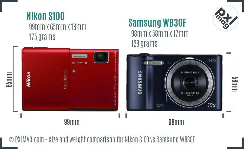 Nikon S100 vs Samsung WB30F size comparison Nikon S100 vs Samsung WB30F size comparison
