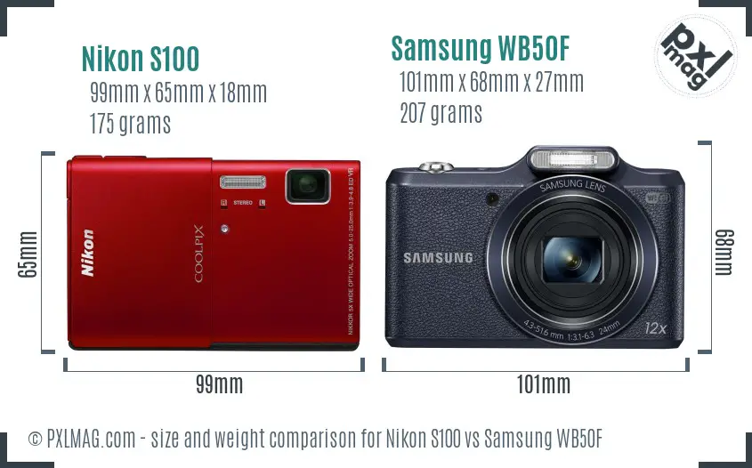 Nikon S100 vs Samsung WB50F size comparison Nikon S100 vs Samsung WB50F size comparison