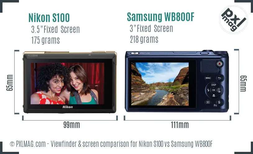 Nikon S100 vs Samsung WB800F Screen and Viewfinder comparison