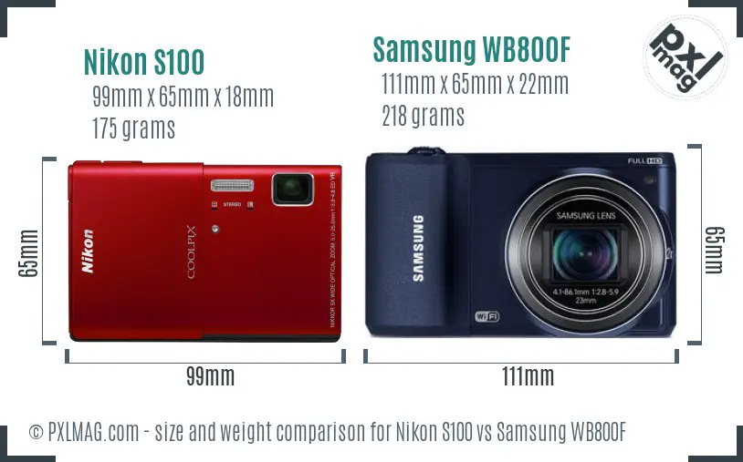 Nikon S100 vs Samsung WB800F size comparison