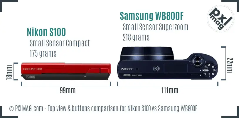 Nikon S100 vs Samsung WB800F top view buttons comparison
