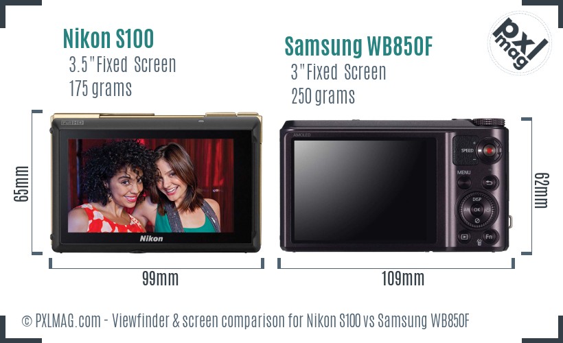 Nikon S100 vs Samsung WB850F Screen and Viewfinder comparison