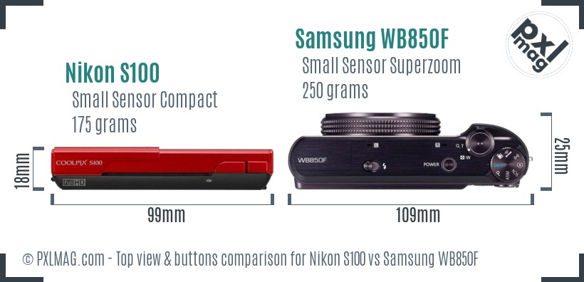 Nikon S100 vs Samsung WB850F top view buttons comparison