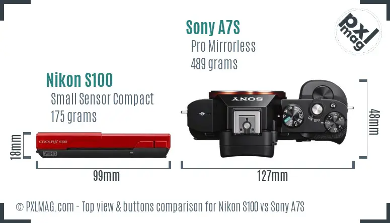 Nikon S100 vs Sony A7S top view buttons comparison
