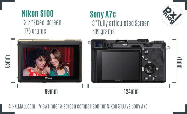 Nikon S100 vs Sony A7c Screen and Viewfinder comparison