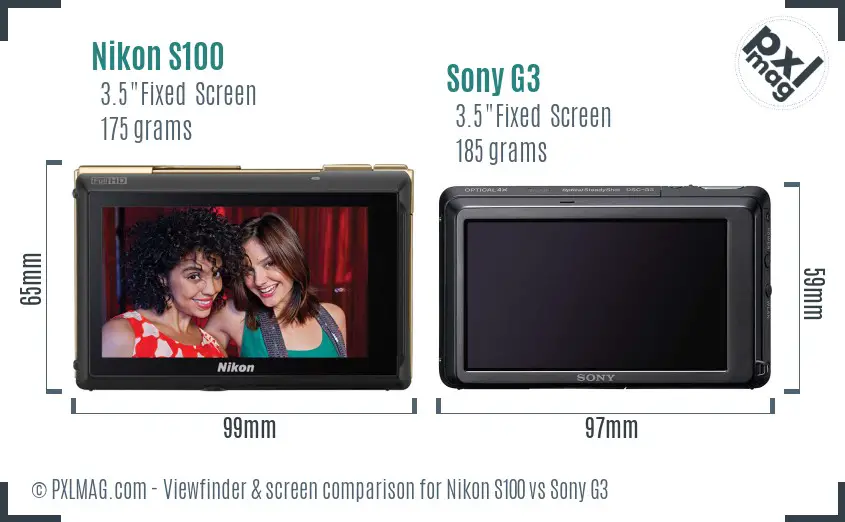 Nikon S100 vs Sony G3 Screen and Viewfinder comparison