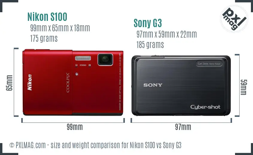 Nikon S100 vs Sony G3 size comparison