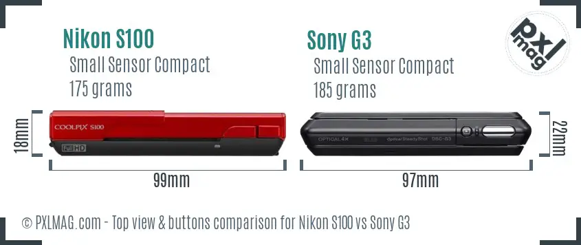Nikon S100 vs Sony G3 top view buttons comparison
