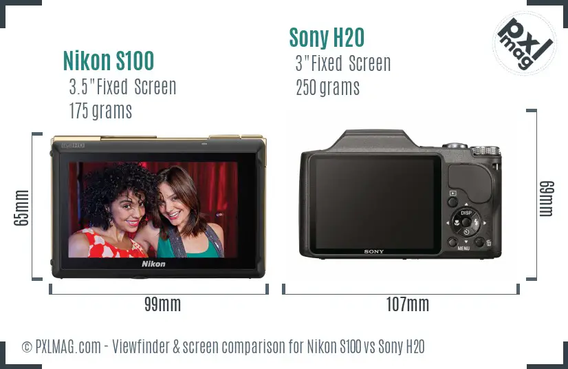 Nikon S100 vs Sony H20 Screen and Viewfinder comparison