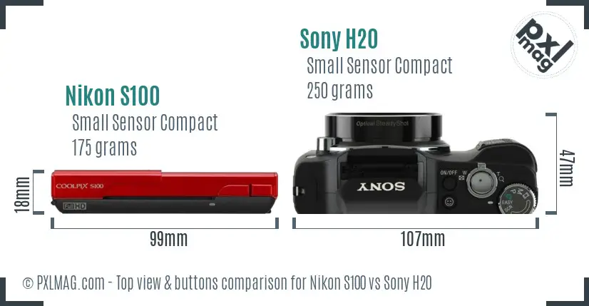 Nikon S100 vs Sony H20 top view buttons comparison