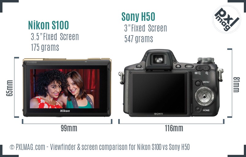 Nikon S100 vs Sony H50 Screen and Viewfinder comparison