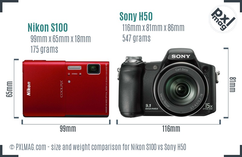 Nikon S100 vs Sony H50 size comparison Nikon S100 vs Sony H50 size comparison
