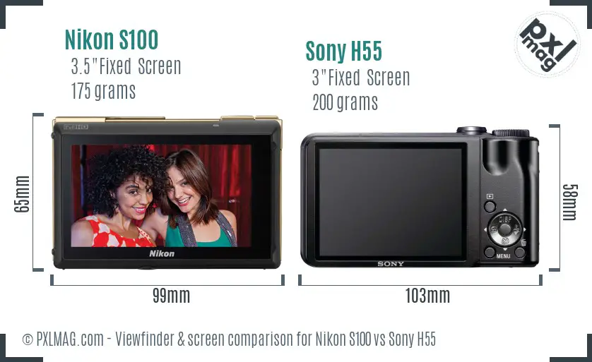 Nikon S100 vs Sony H55 Screen and Viewfinder comparison