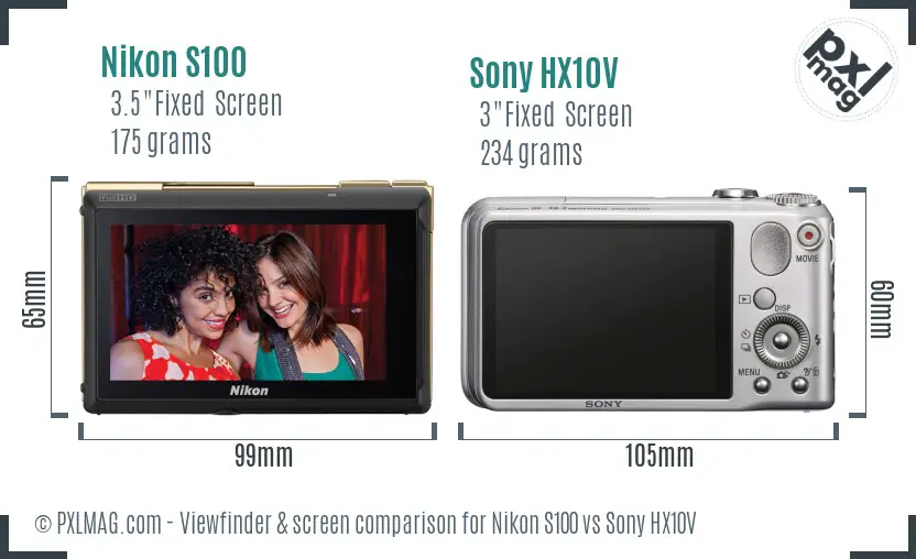 Nikon S100 vs Sony HX10V Screen and Viewfinder comparison