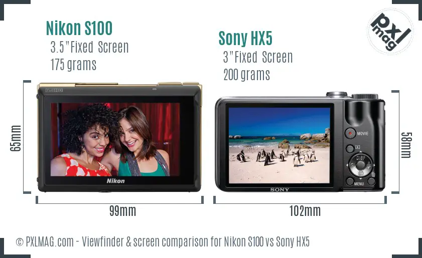 Nikon S100 vs Sony HX5 Screen and Viewfinder comparison