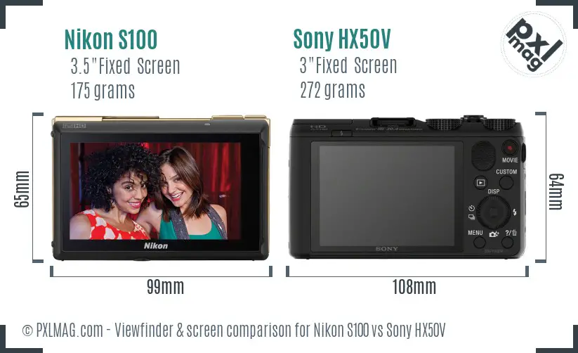 Nikon S100 vs Sony HX50V Screen and Viewfinder comparison Nikon S100 vs Sony HX50V Screen and Viewfinder comparison