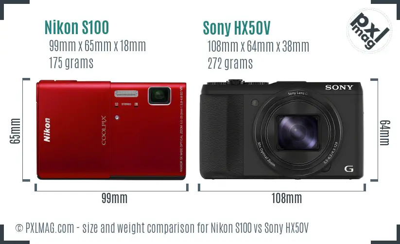Nikon S100 vs Sony HX50V size comparison Nikon S100 vs Sony HX50V size comparison