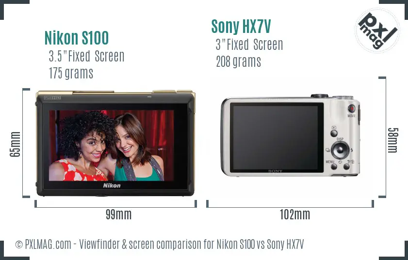 Nikon S100 vs Sony HX7V Screen and Viewfinder comparison