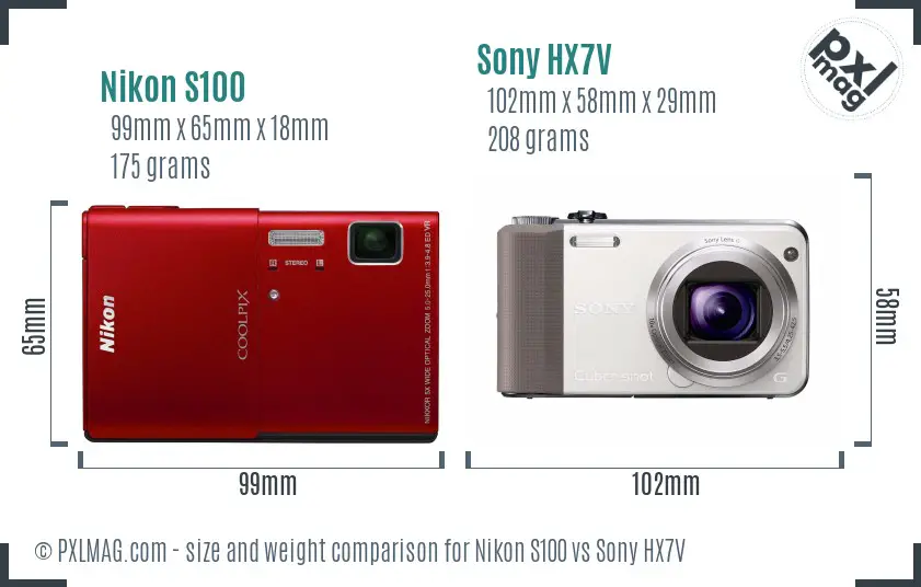 Nikon S100 vs Sony HX7V size comparison
