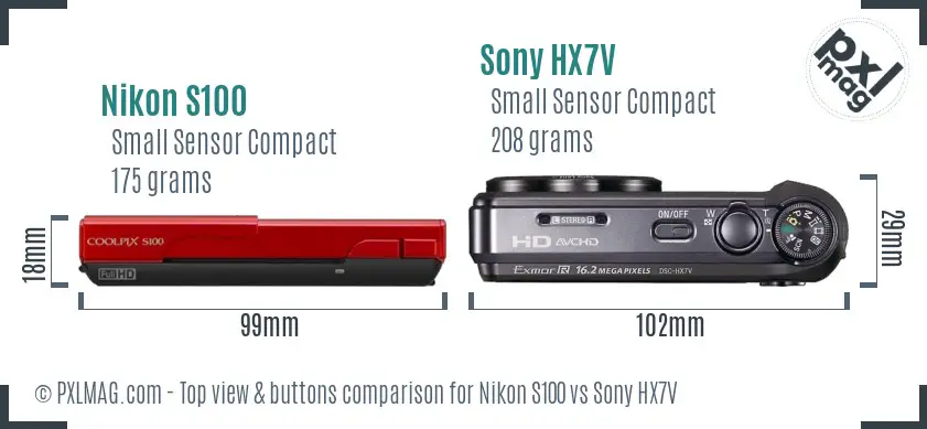 Nikon S100 vs Sony HX7V top view buttons comparison