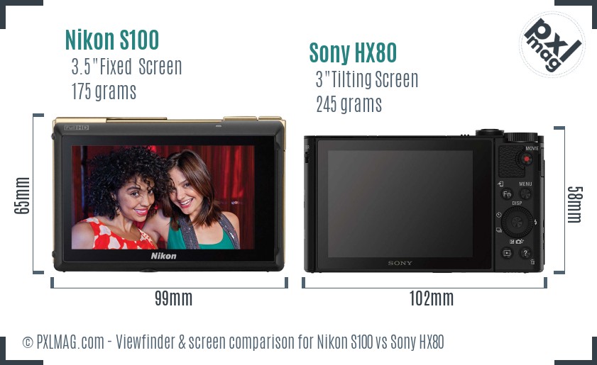 Nikon S100 vs Sony HX80 Screen and Viewfinder comparison