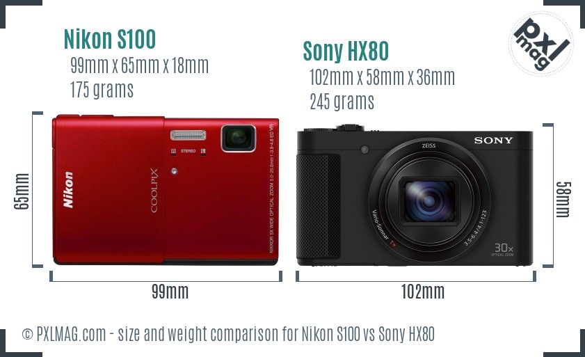 Nikon S100 vs Sony HX80 size comparison