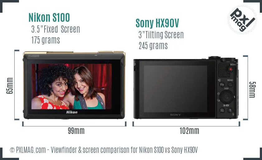 Nikon S100 vs Sony HX90V Screen and Viewfinder comparison