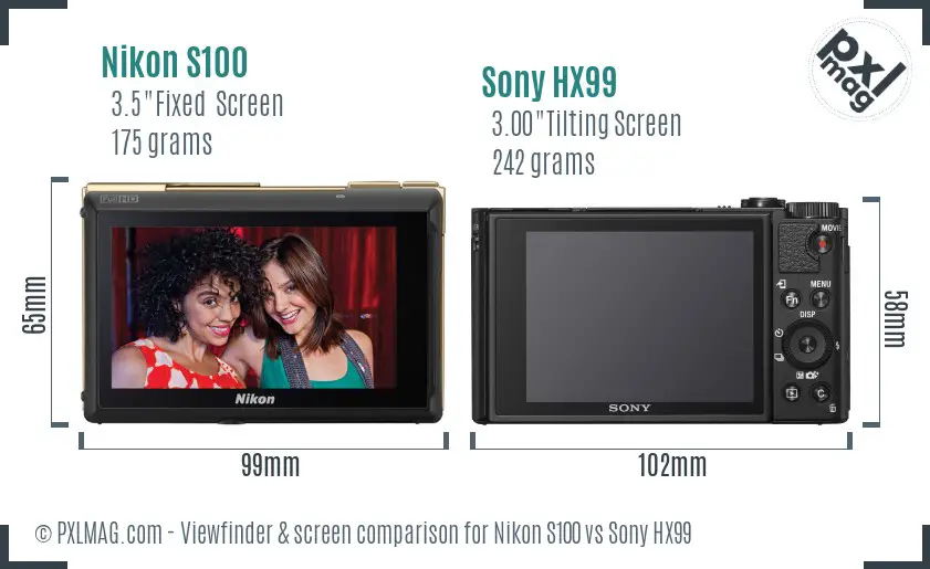 Nikon S100 vs Sony HX99 Screen and Viewfinder comparison