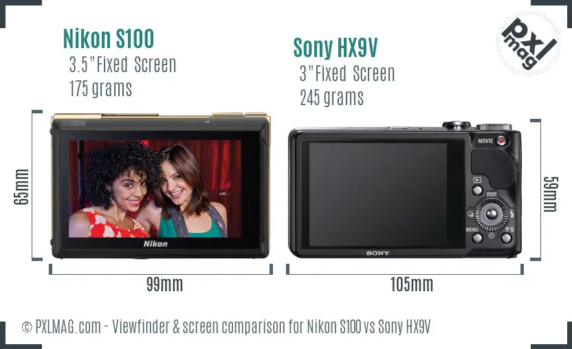 Nikon S100 vs Sony HX9V Screen and Viewfinder comparison