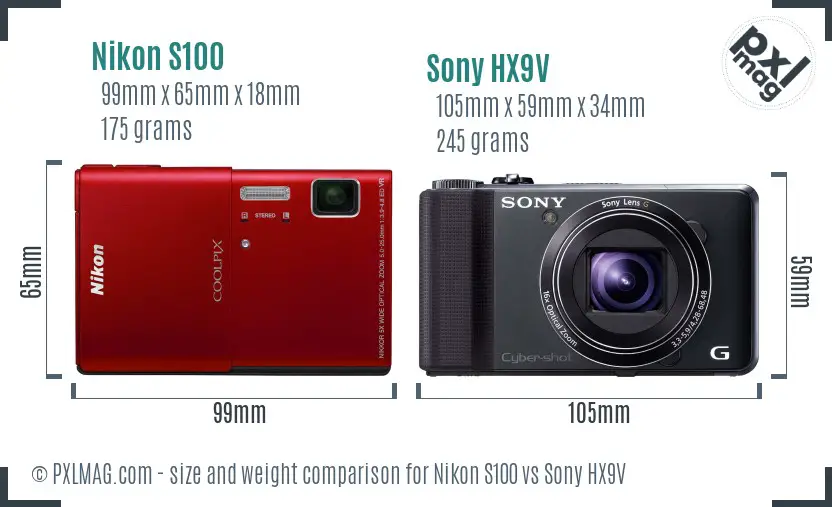 Nikon S100 vs Sony HX9V size comparison