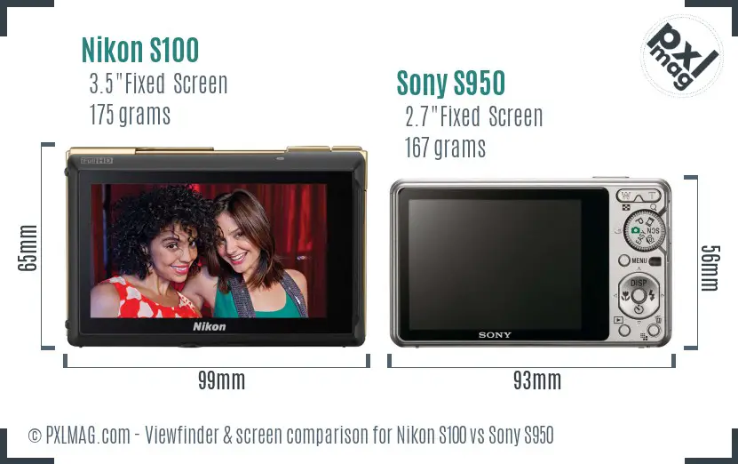 Nikon S100 vs Sony S950 Screen and Viewfinder comparison