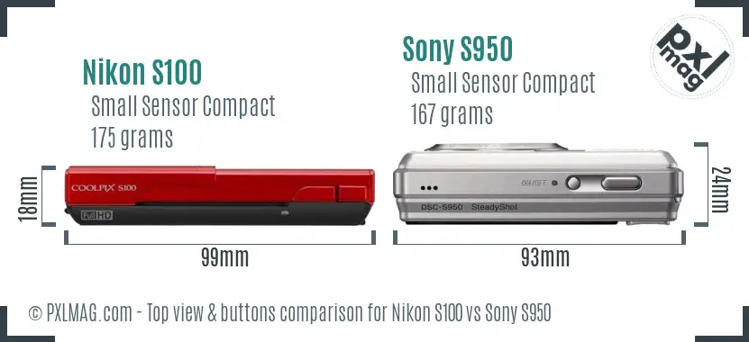 Nikon S100 vs Sony S950 top view buttons comparison