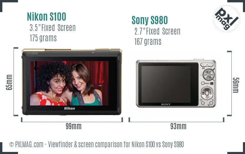 Nikon S100 vs Sony S980 Screen and Viewfinder comparison Nikon S100 vs Sony S980 Screen and Viewfinder comparison