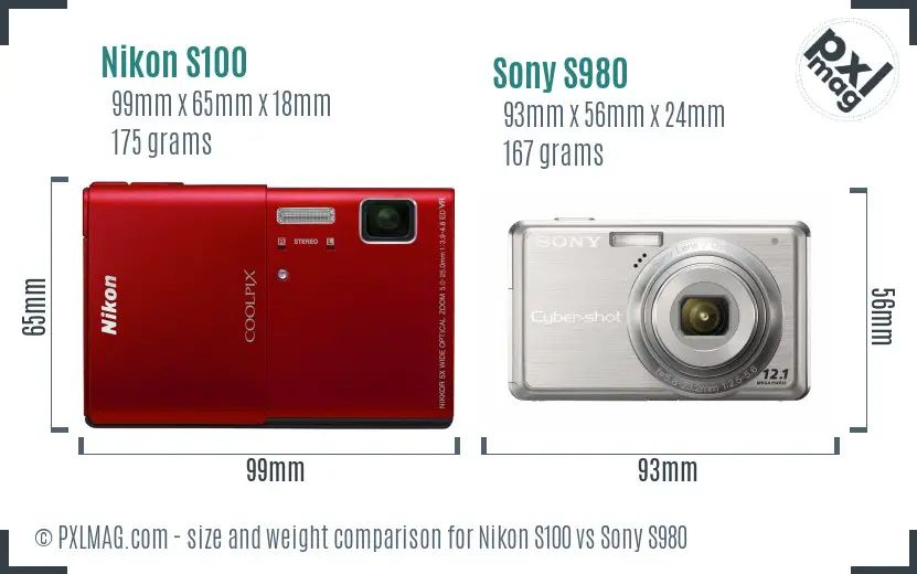 Nikon S100 vs Sony S980 size comparison Nikon S100 vs Sony S980 size comparison