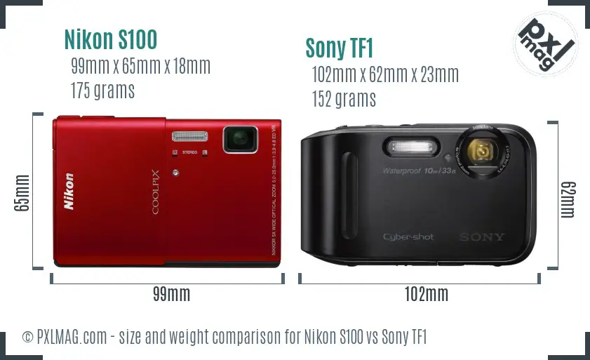 Nikon S100 vs Sony TF1 size comparison