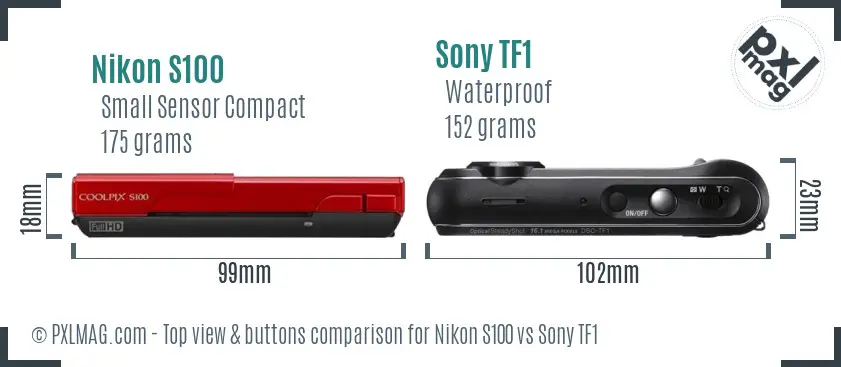 Nikon S100 vs Sony TF1 top view buttons comparison
