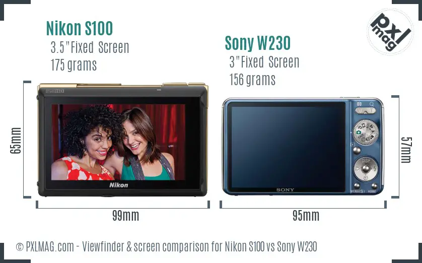 Nikon S100 vs Sony W230 Screen and Viewfinder comparison