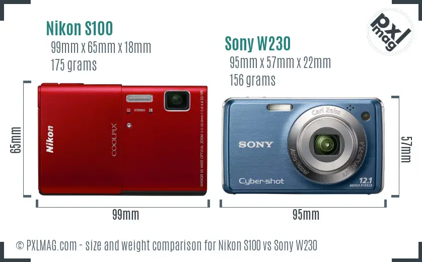 Nikon S100 vs Sony W230 size comparison