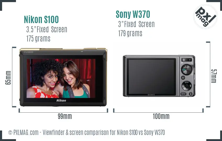 Nikon S100 vs Sony W370 Screen and Viewfinder comparison