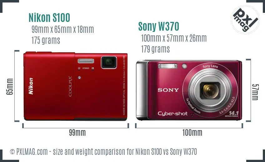 Nikon S100 vs Sony W370 size comparison