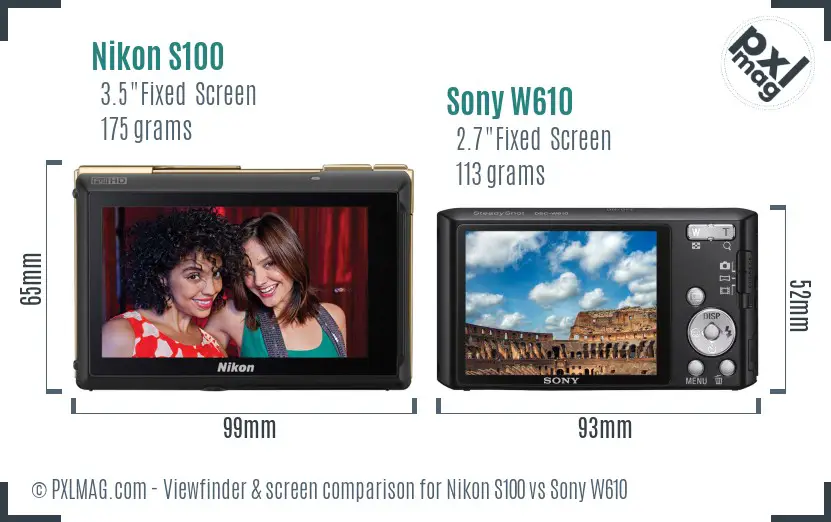 Nikon S100 vs Sony W610 Screen and Viewfinder comparison Nikon S100 vs Sony W610 Screen and Viewfinder comparison