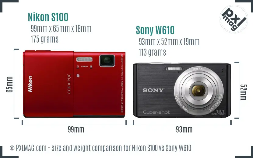 Nikon S100 vs Sony W610 size comparison Nikon S100 vs Sony W610 size comparison