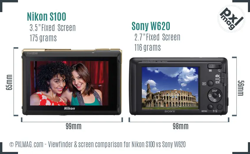 Nikon S100 vs Sony W620 Screen and Viewfinder comparison Nikon S100 vs Sony W620 Screen and Viewfinder comparison