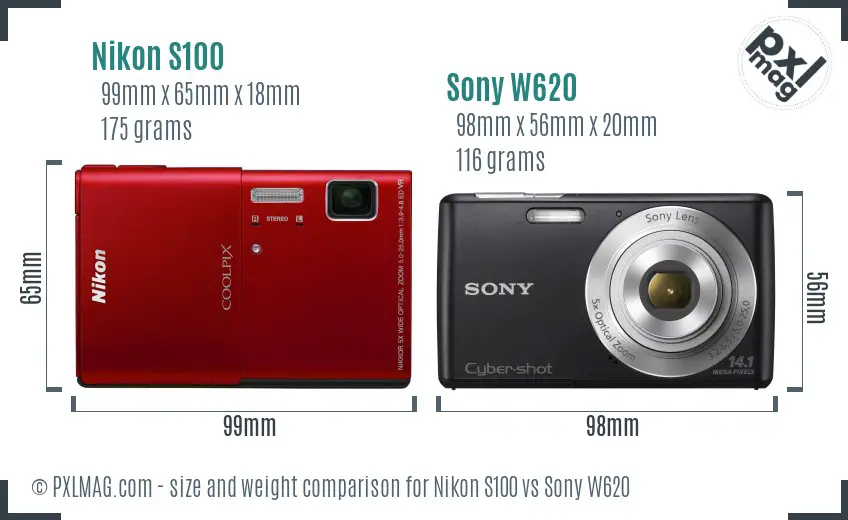 Nikon S100 vs Sony W620 size comparison Nikon S100 vs Sony W620 size comparison