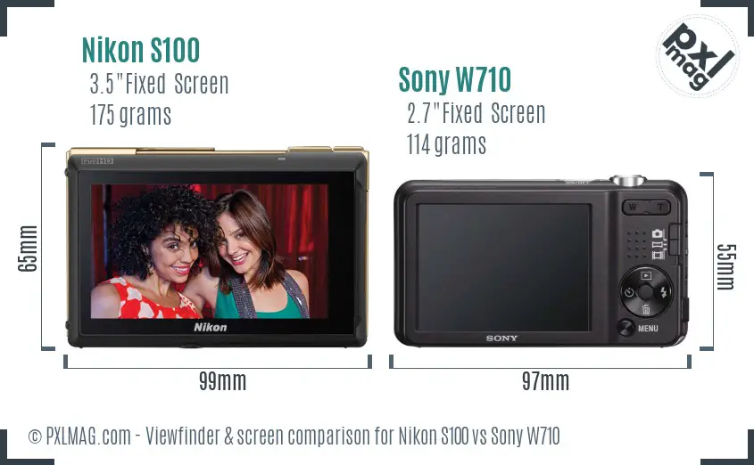 Nikon S100 vs Sony W710 Screen and Viewfinder comparison