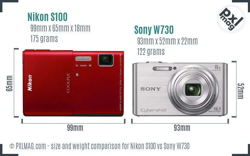 Nikon S100 vs Sony W730 size comparison Nikon S100 vs Sony W730 size comparison