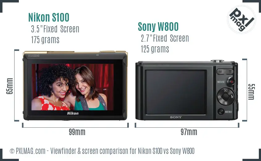 Nikon S100 vs Sony W800 Screen and Viewfinder comparison