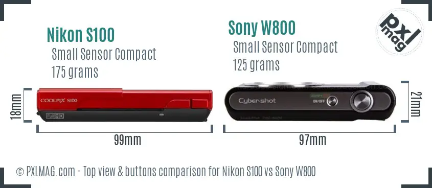 Nikon S100 vs Sony W800 top view buttons comparison