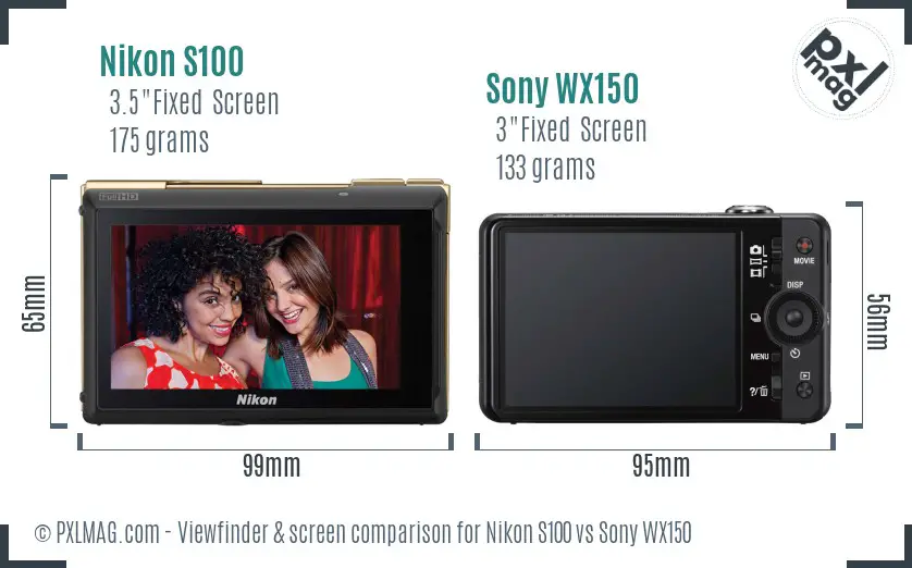 Nikon S100 vs Sony WX150 Screen and Viewfinder comparison